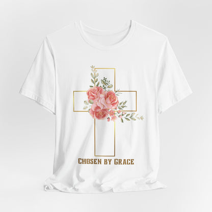 Chosen by Grace Inspirational Christian T-Shirt with Bible Verse and Cross Design Ideal Christian Gift Ideas for Women