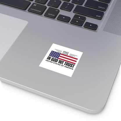 In God We Trust American Christian Sticker with US Flag Sticker In White