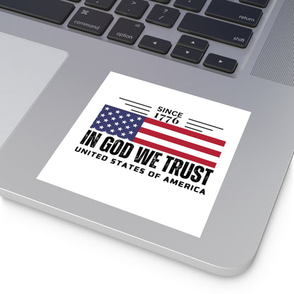 In God We Trust American Christian Sticker with US Flag Sticker In White