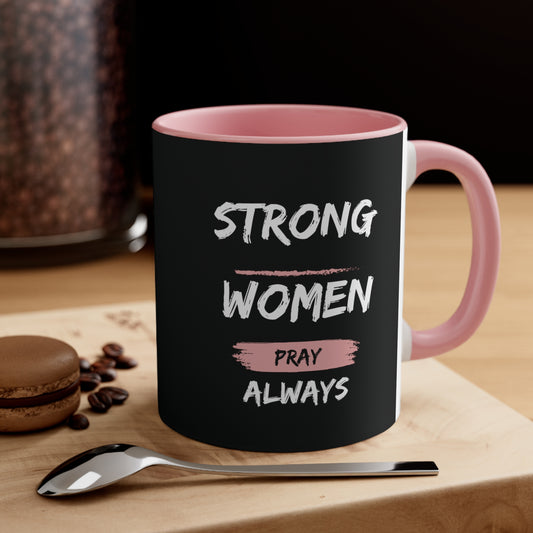 Strong Women Pray Christian Mug with Bible Verse Accent Coffee Mug, 11oz