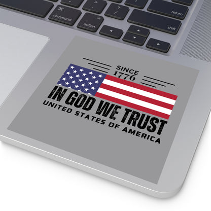 God We Trust American Christian Sticker with US Flag Sticker In Grey