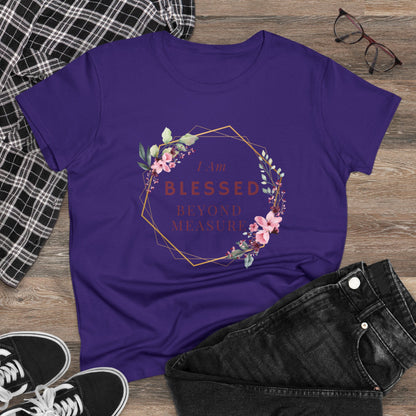 Blessed Beyond Measure Women's Midweight Cotton Tee for Christian Mom Tshirt with Bible Verse Midweight Tshirt Gifts for Christian Moms