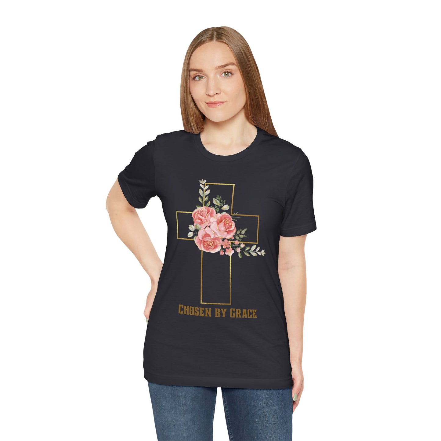 Chosen by Grace Inspirational Christian T-Shirt with Bible Verse and Cross Design Ideal Christian Gift Ideas for Women