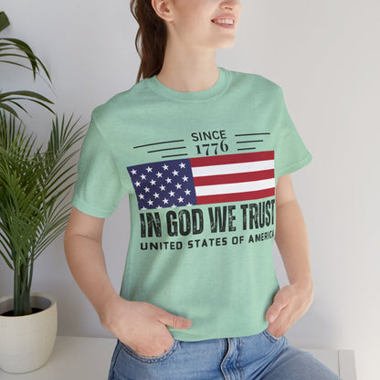 In God We Trust Christian American Flag Tshirt with US Flag