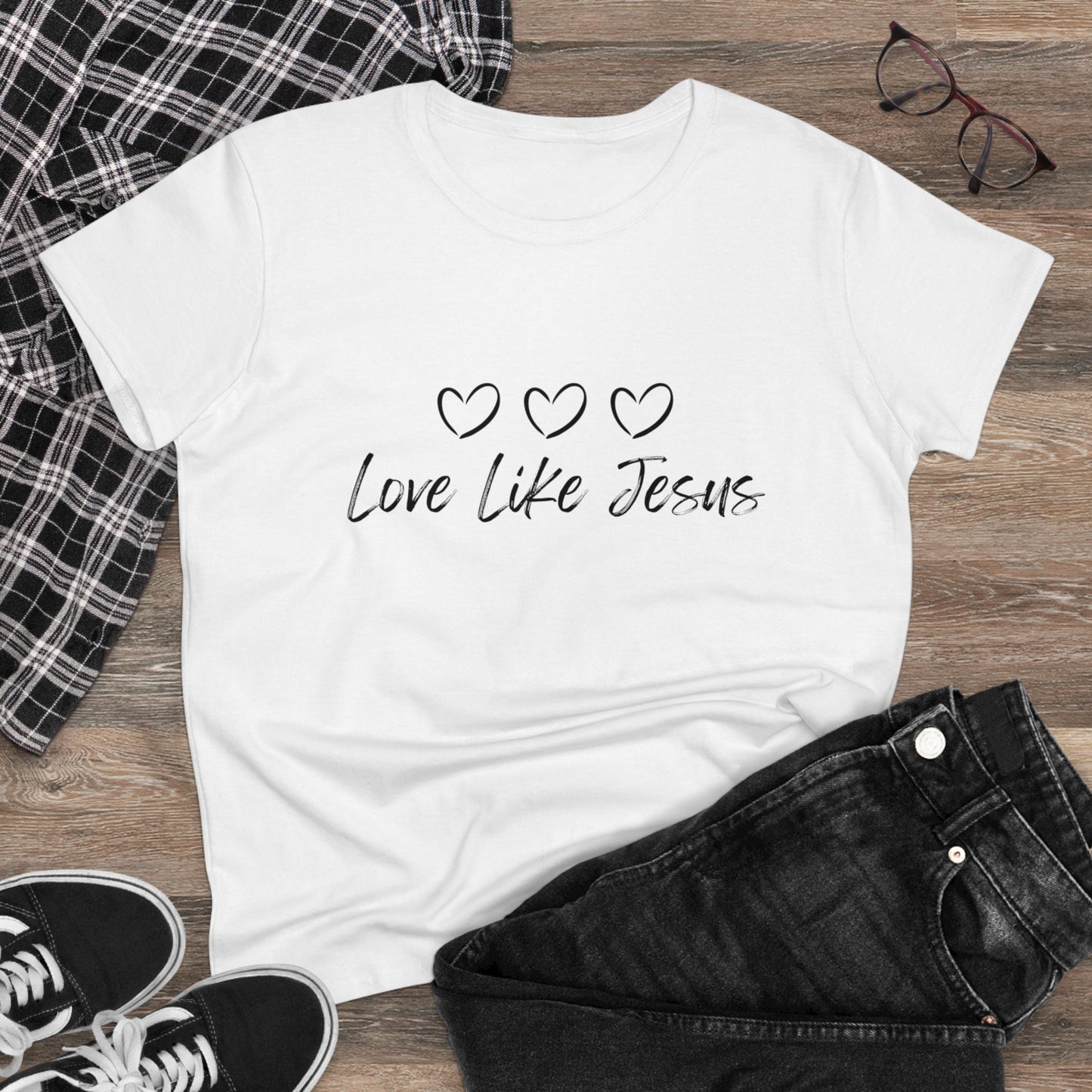 Love Like Jesus Women's Midweight Cotton Tee for Christian Mom Tshirt with Bible Verse Midweight Tshirt Gifts for Christian Moms