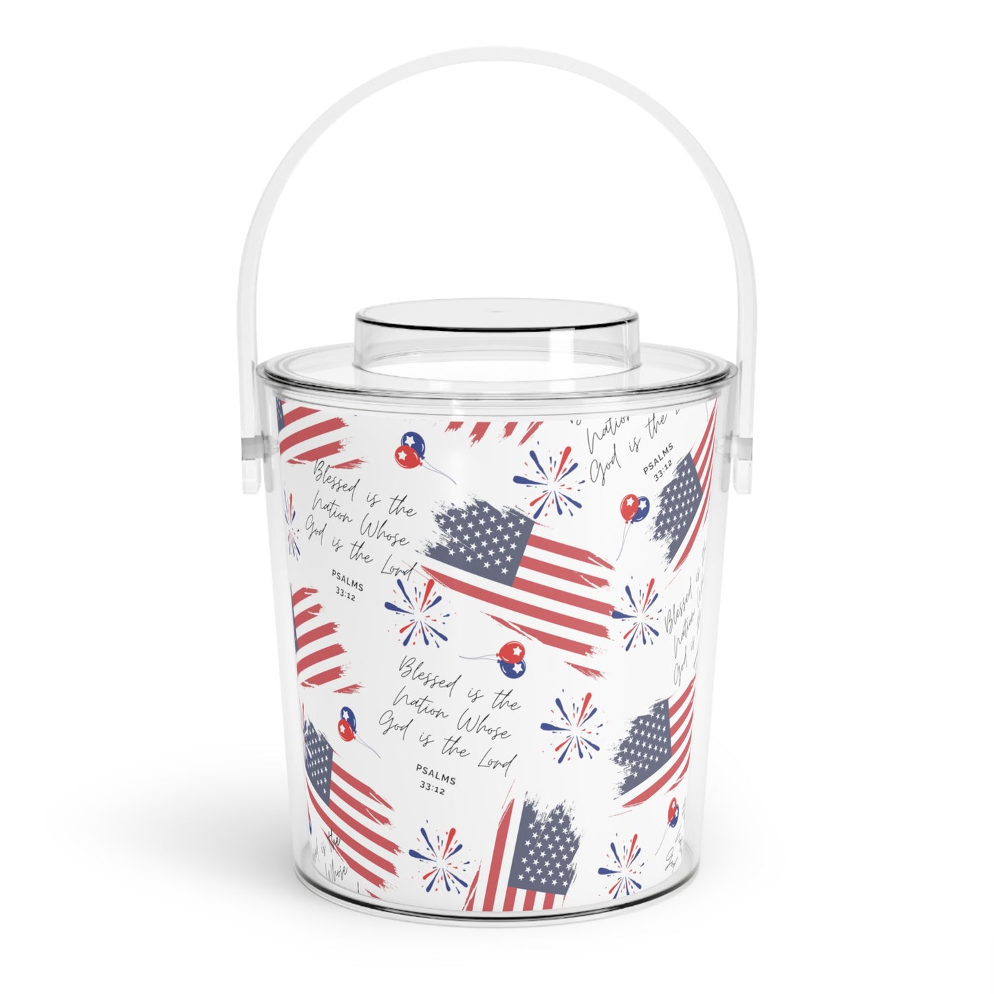 American Flag Ice Bucket with Tongs with Christian Scripture Storage Bin for Ice Cubes to Keep Ice Frozen for Parties and Events Ice Bucket with Tongs and Lid