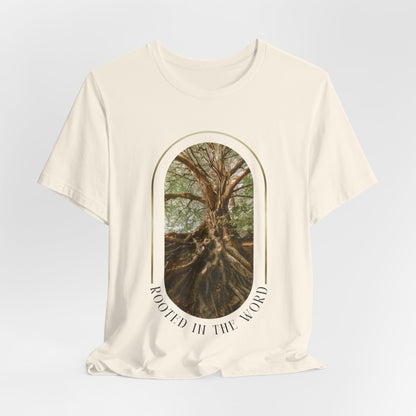 Rooted in the Word Vintage Tee Inspirational Christian T-Shirt with Religious Graphics Ideal Religious Gift Ideas for Men and Women