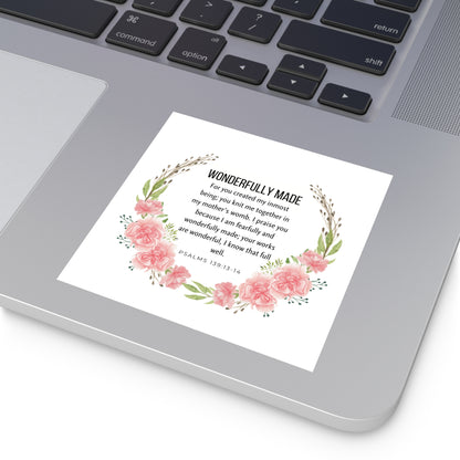 Christian Stickers featuring Wonderfully Made Sticker with Bible Verse Christian Vinyl Sticker