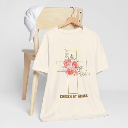 Chosen by Grace Inspirational Christian T-Shirt with Bible Verse and Cross Design Ideal Christian Gift Ideas for Women