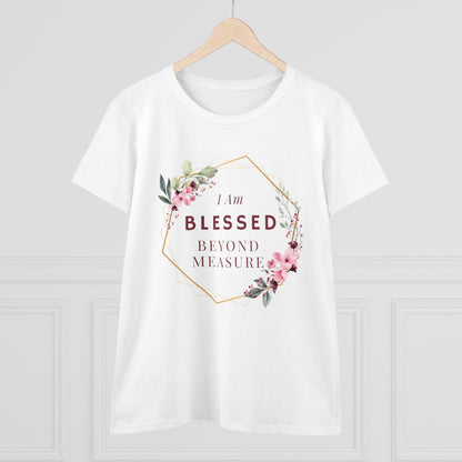 Blessed Beyond Measure Women's Midweight Cotton Tee for Christian Mom Tshirt with Bible Verse Midweight Tshirt Gifts for Christian Moms