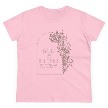 God is the Story Christian Women's Midweight Cotton Tee for Christian Mommy Tshirt with Inspirational Quote Tshirt Gifts for Christian Moms Summer Tee