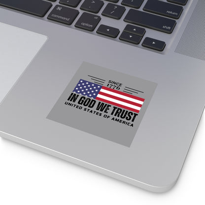 God We Trust American Christian Sticker with US Flag Sticker In Grey