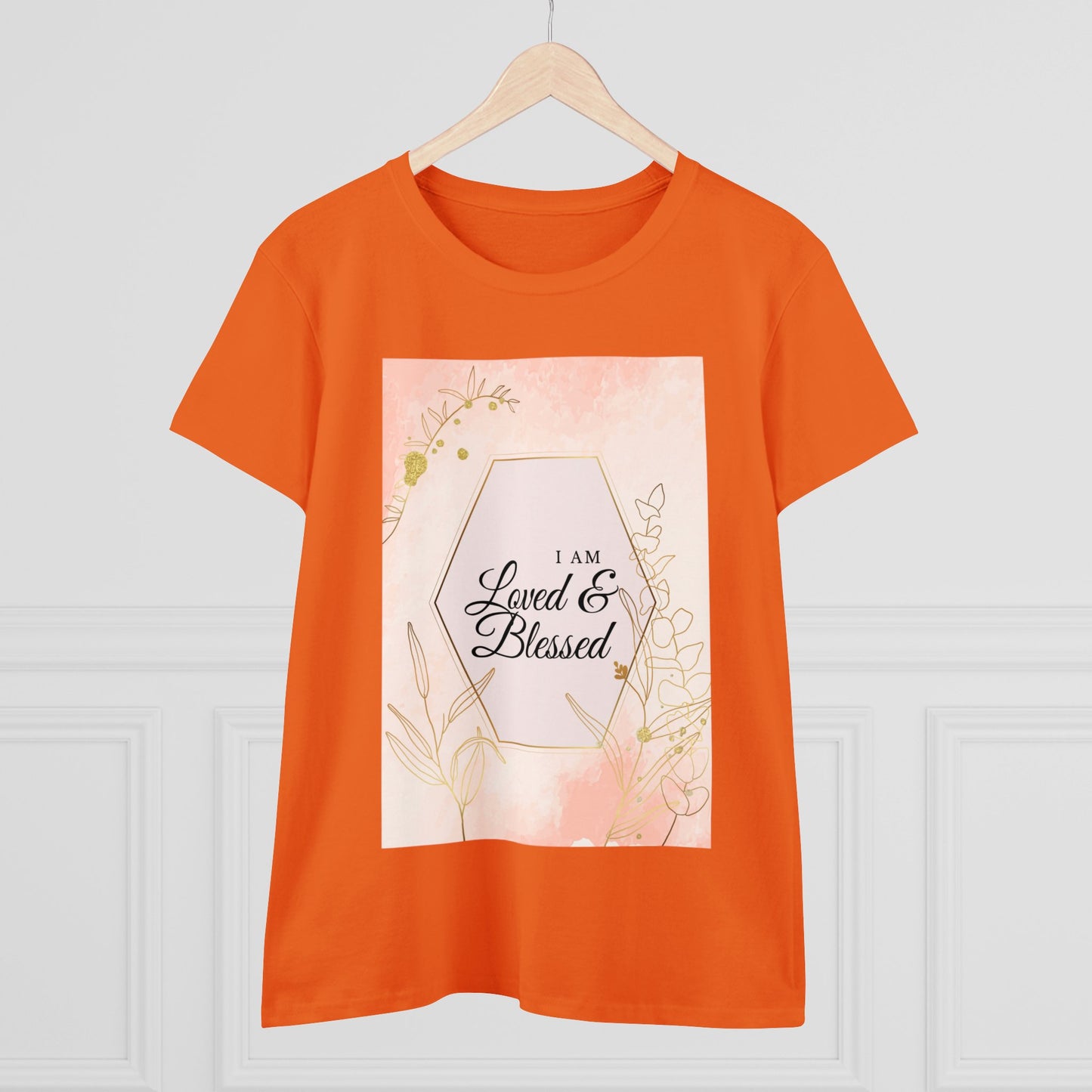 Loved and Blessed Women's Midweight Cotton Tee for Christian Mom Tshirt with Bible Verse Midweight Tshirt Gifts for Christian Moms