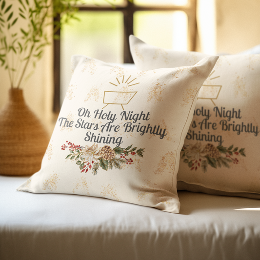 Christian Christmas Pillow, Oh Holy Night, NativityDecor, Rejoice A Savior is Born, Religious Home Decor, Christmas Throw Pillow