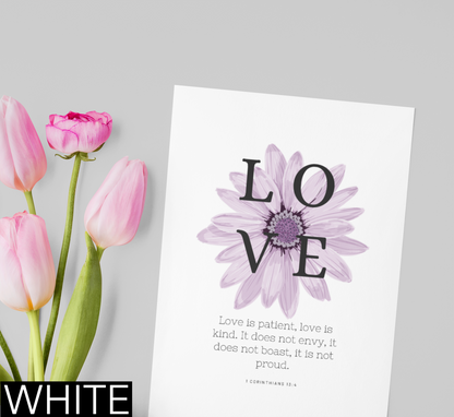 White Anniversary Card, Love Card, 1 Corinthians 13:4, Encouragement Card, Christian Greetings Card, Valentine Card, Gift for Her