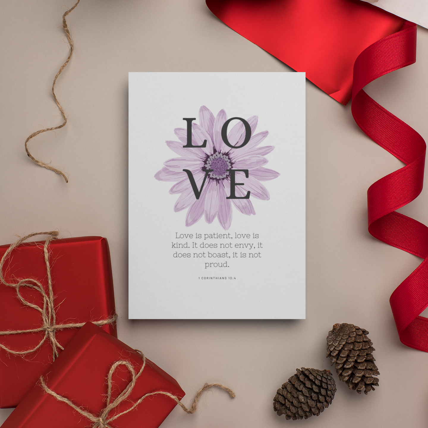 White Anniversary Card, Love Card, 1 Corinthians 13:4, Encouragement Card, Christian Greetings Card, Valentine Card, Gift for Her