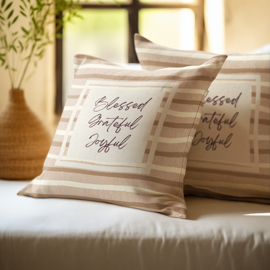 Blessed Grateful Joyful Christian Inspirational Pillow