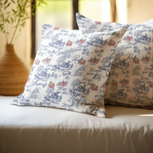 Jesus Never Fails Patterned Christian Inspirational Pillow