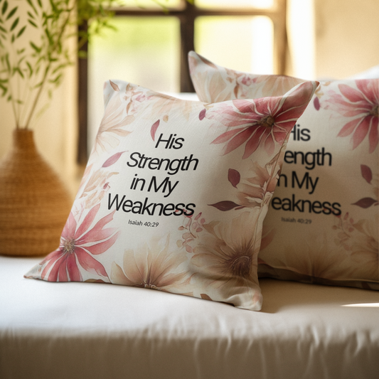 His Strength in My Weakness Christian Decorative Home Decor Pillow