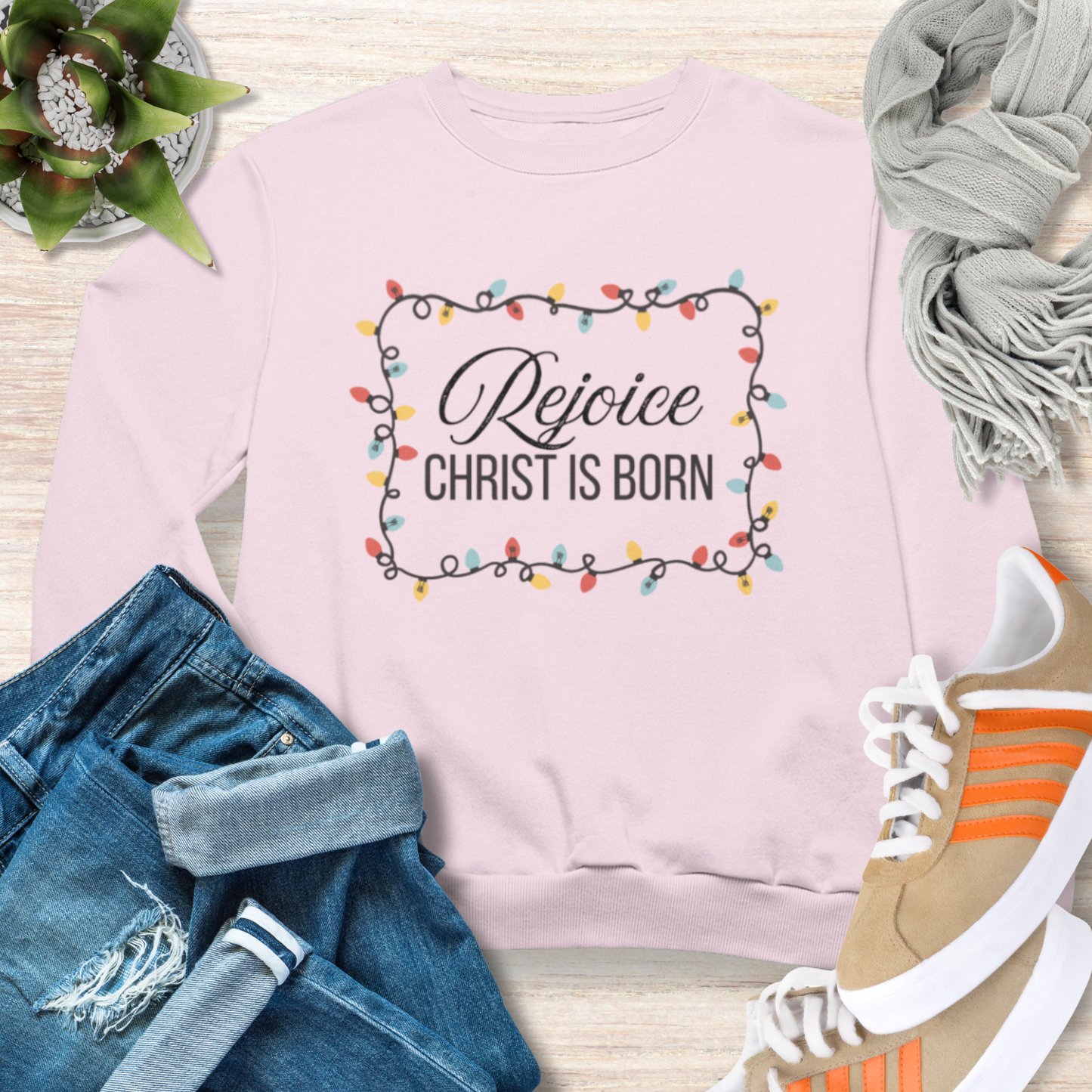 Rejoice Christ Born Christian Christmas Sweatshirt