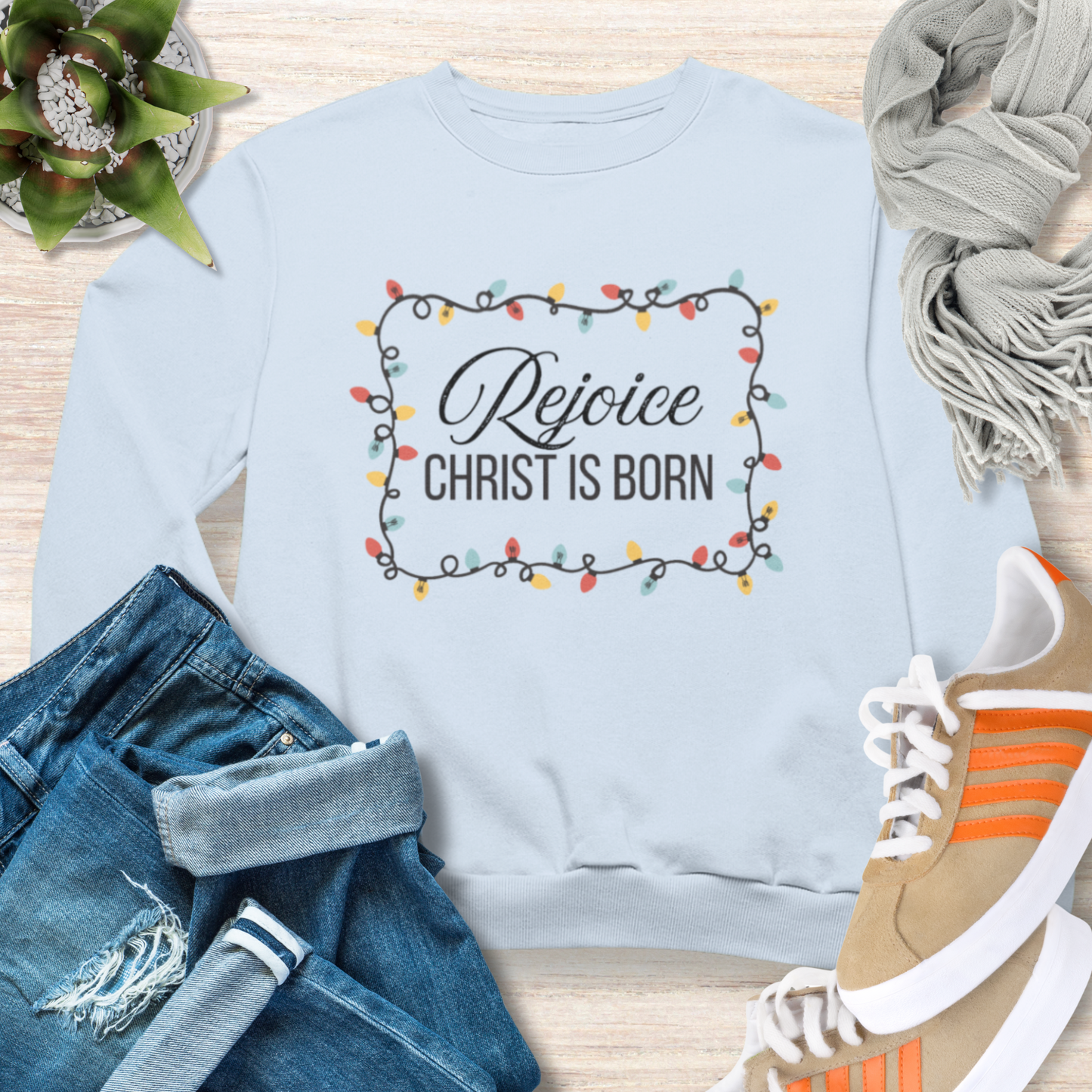 Rejoice Christ Born Christian Christmas Sweatshirt
