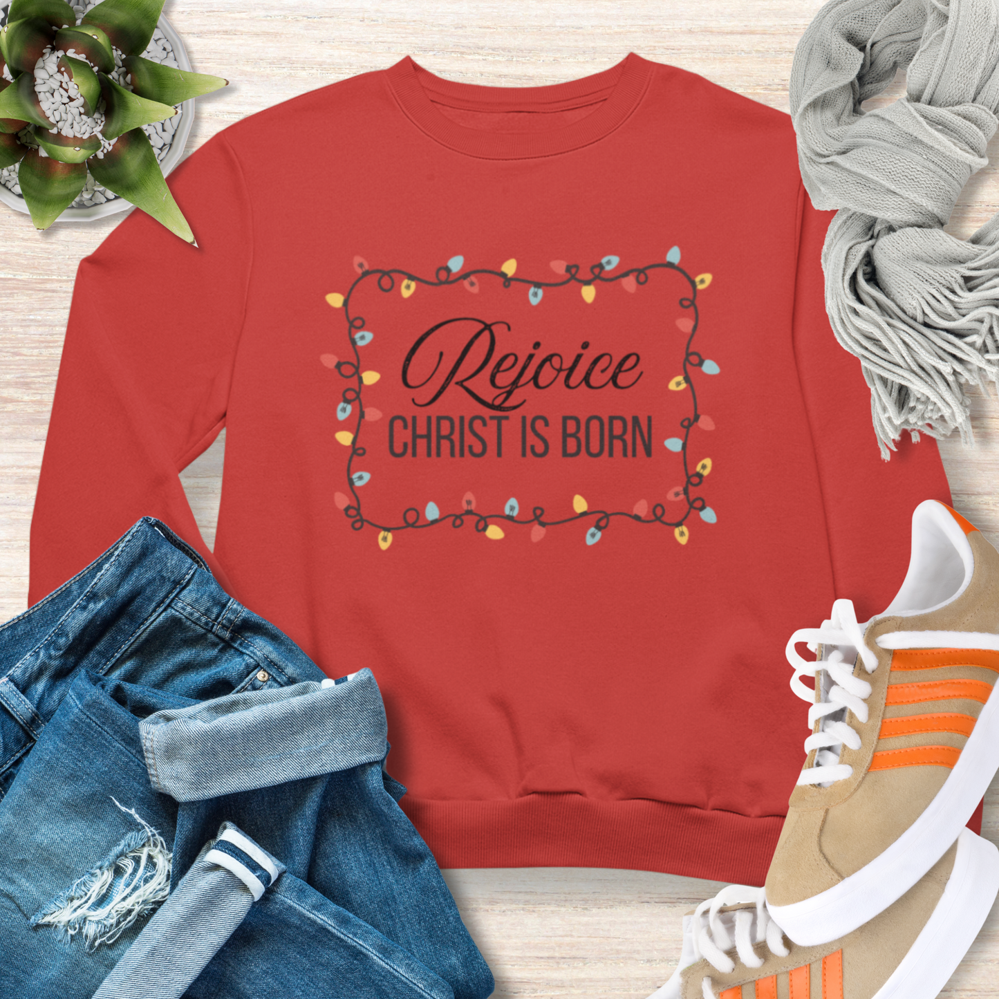 Rejoice Christ Born Christian Christmas Sweatshirt