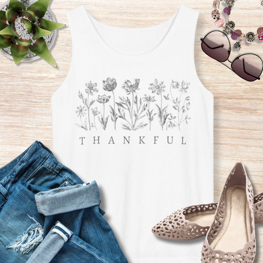 Thankful Floral Christian Tank Top