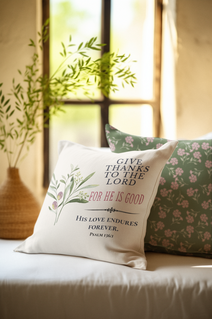 Give Thanks to the Lord Throw Pillow| Christian Throw Pillow
