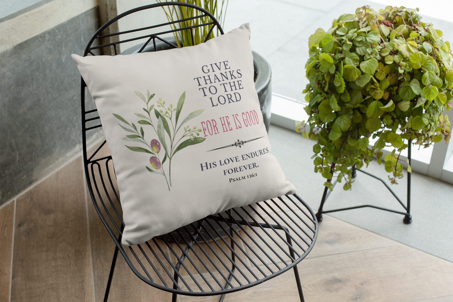 Give Thanks to the Lord Throw Pillow| Christian Throw Pillow
