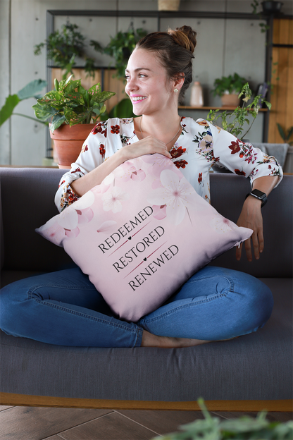 Redeemed Renewed Restored Throw Pillow| Christian Throw Pillow