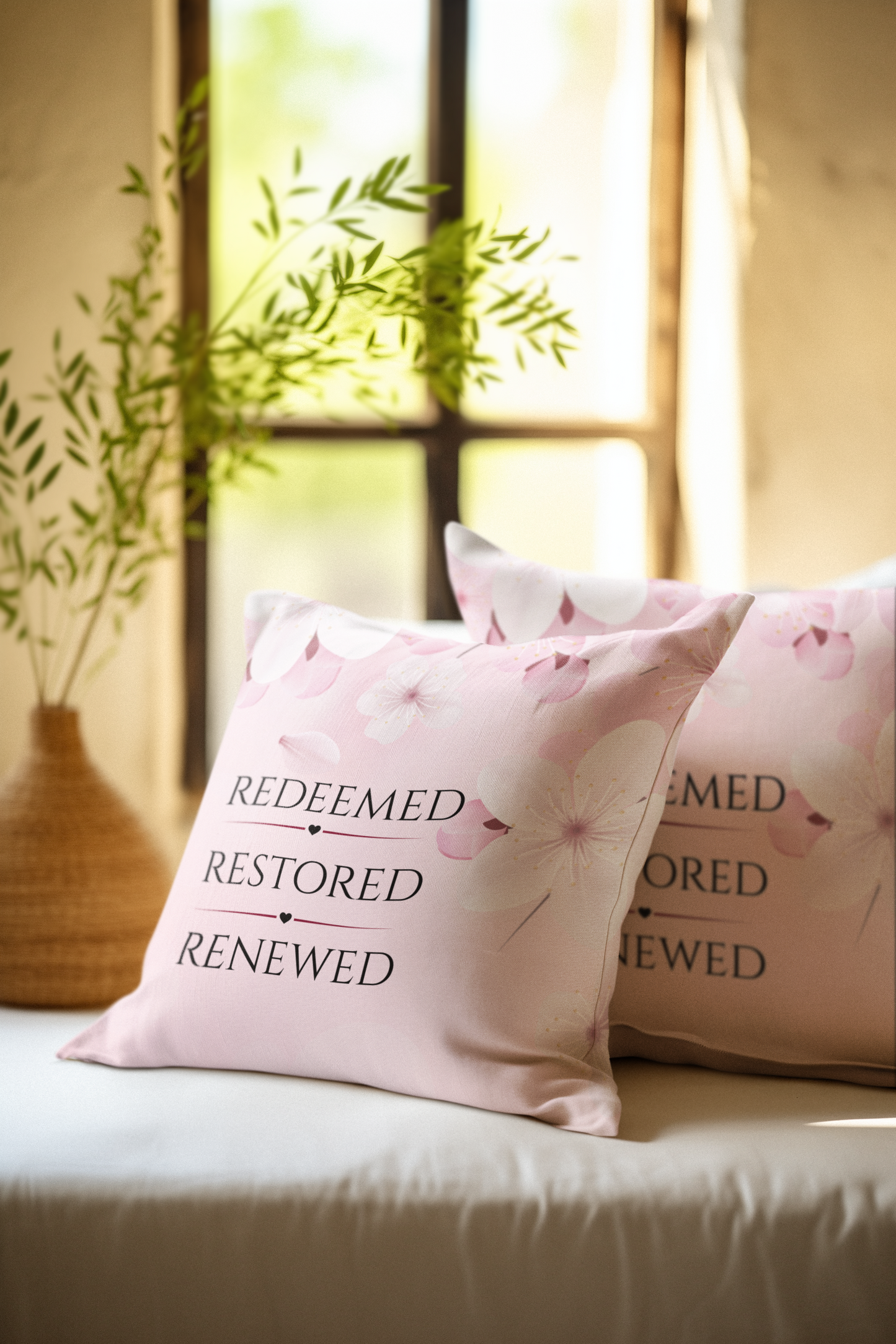Redeemed Renewed Restored Throw Pillow| Christian Throw Pillow