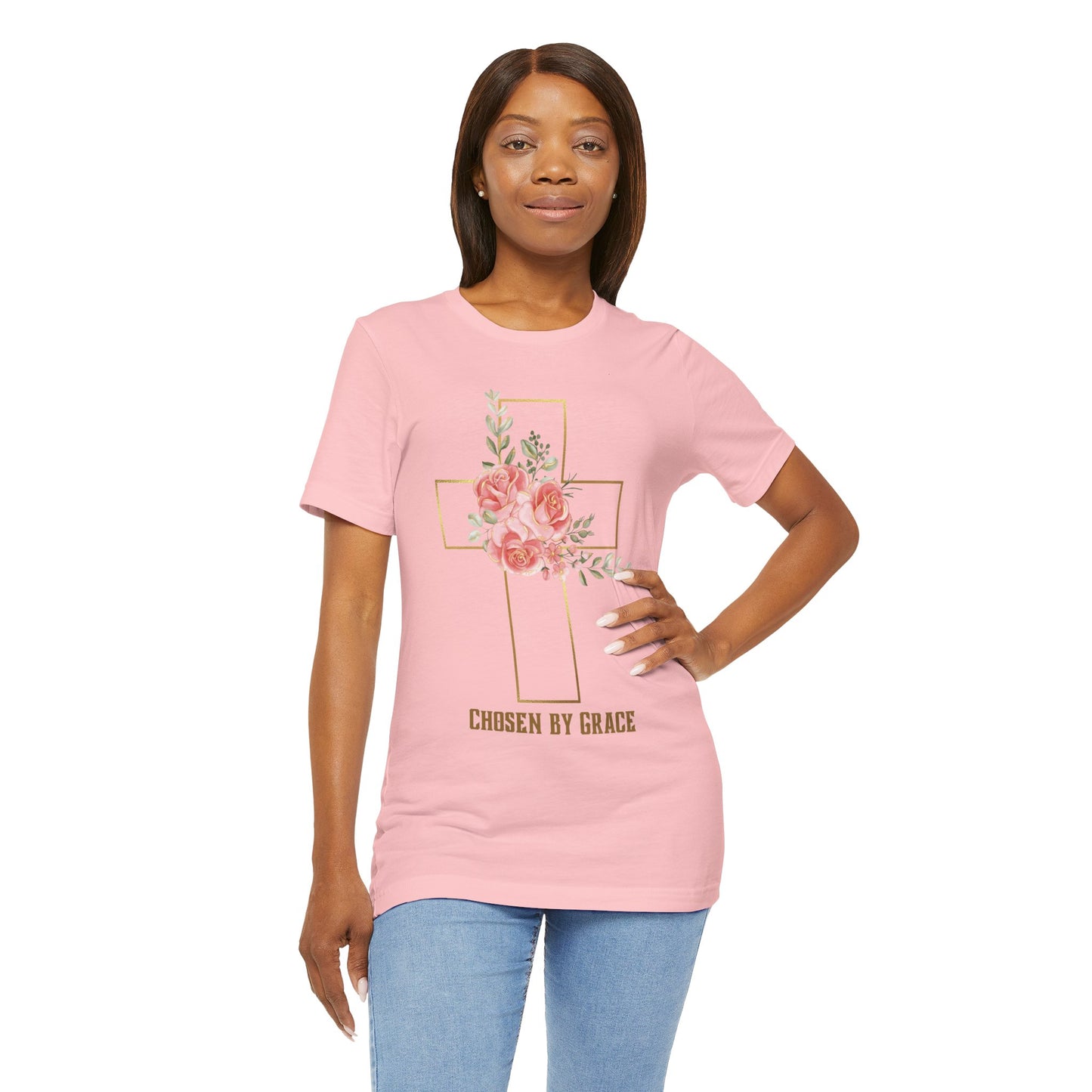 Chosen by Grace Inspirational Christian T-Shirt with Bible Verse and Cross Design Ideal Christian Gift Ideas for Women