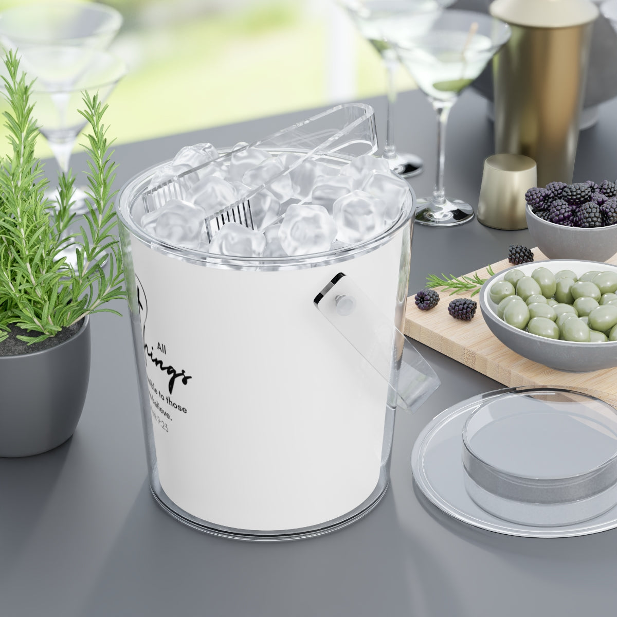 All Things are Possible Ice Bucket with Tongs Storage Bin for Ice Cubes to Keep Ice Frozen for Parties and Events Ice Bucket with Tongs and Lid