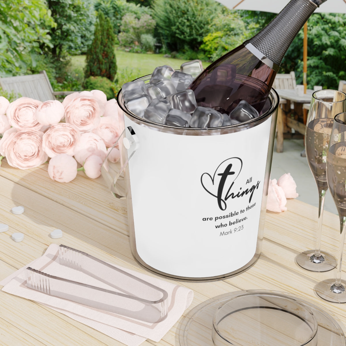 All Things are Possible Ice Bucket with Tongs Storage Bin for Ice Cubes to Keep Ice Frozen for Parties and Events Ice Bucket with Tongs and Lid