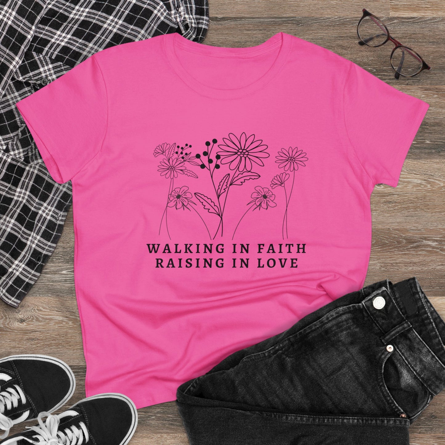 Christian Mom Tee, Walking in Faith Raising in Love