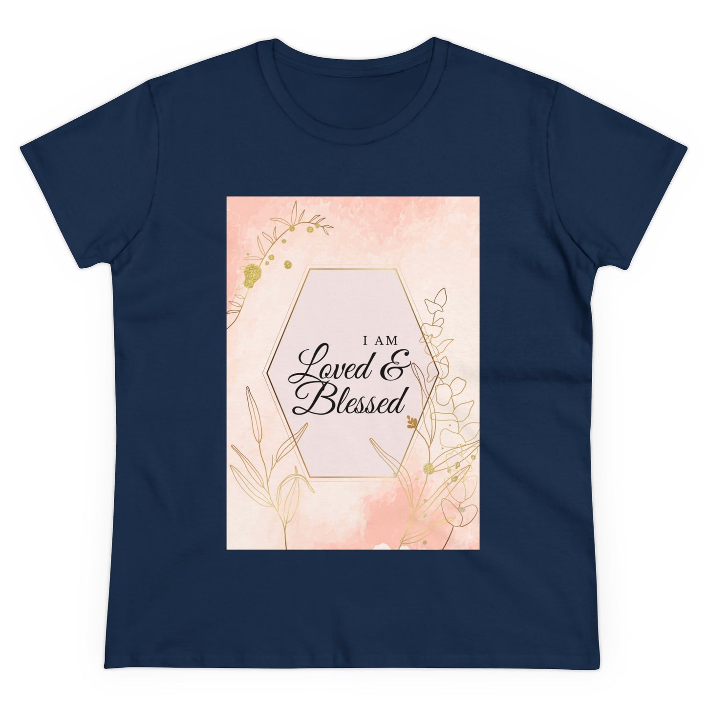 Loved and Blessed Women's Midweight Cotton Tee for Christian Mom Tshirt with Bible Verse Midweight Tshirt Gifts for Christian Moms