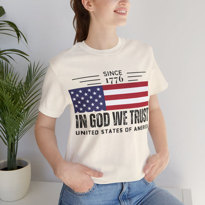 In God We Trust Christian American Flag Tshirt with US Flag