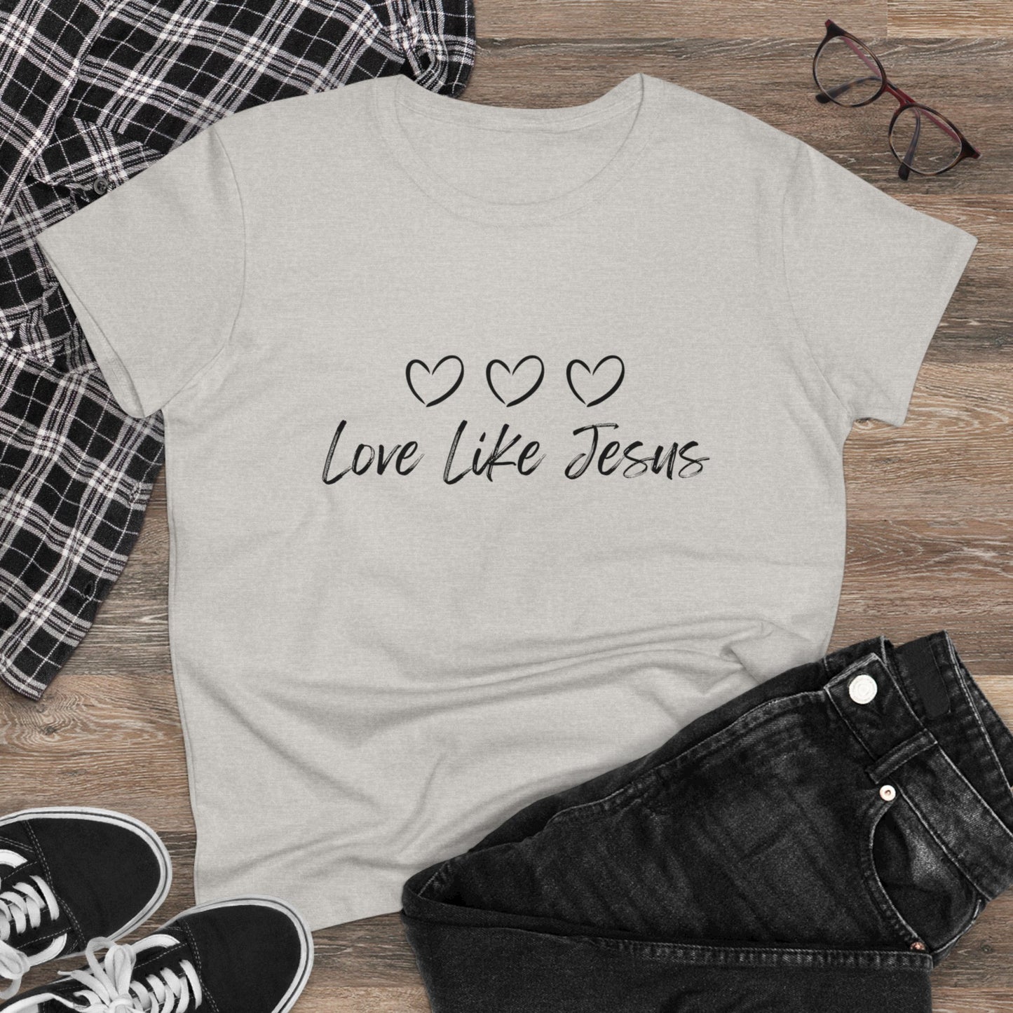 Love Like Jesus Women's Midweight Cotton Tee for Christian Mom Tshirt with Bible Verse Midweight Tshirt Gifts for Christian Moms