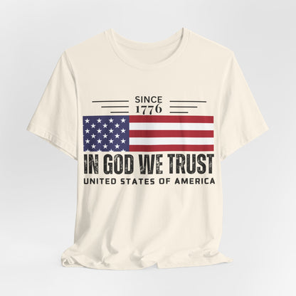 In God We Trust Christian American Flag Tshirt with US Flag