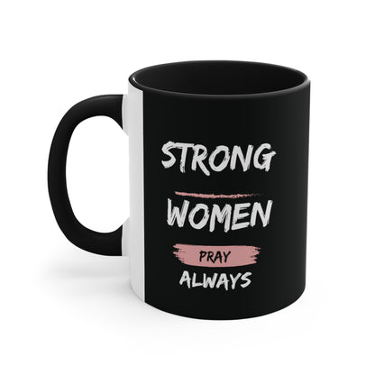 Strong Women Pray Christian Mug with Bible Verse Accent Coffee Mug, 11oz