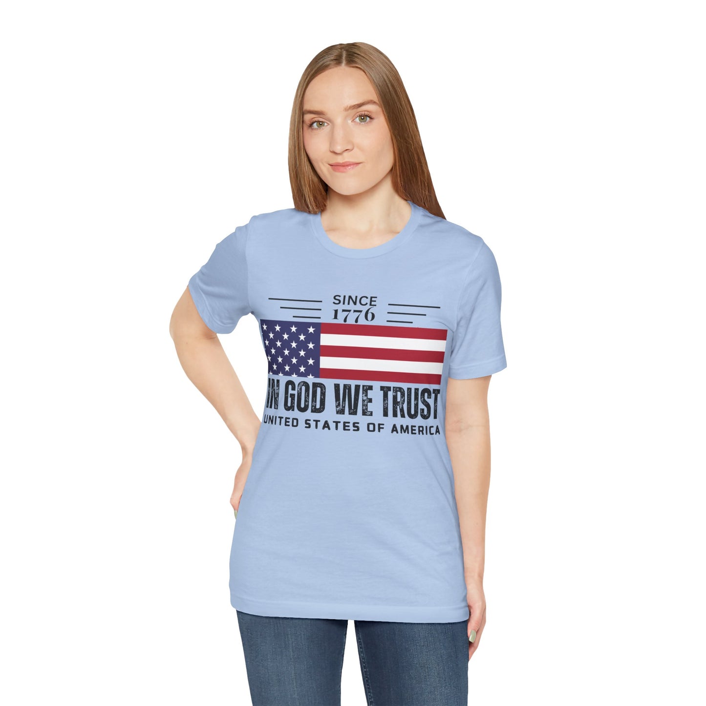 In God We Trust Christian American Flag Tshirt with US Flag