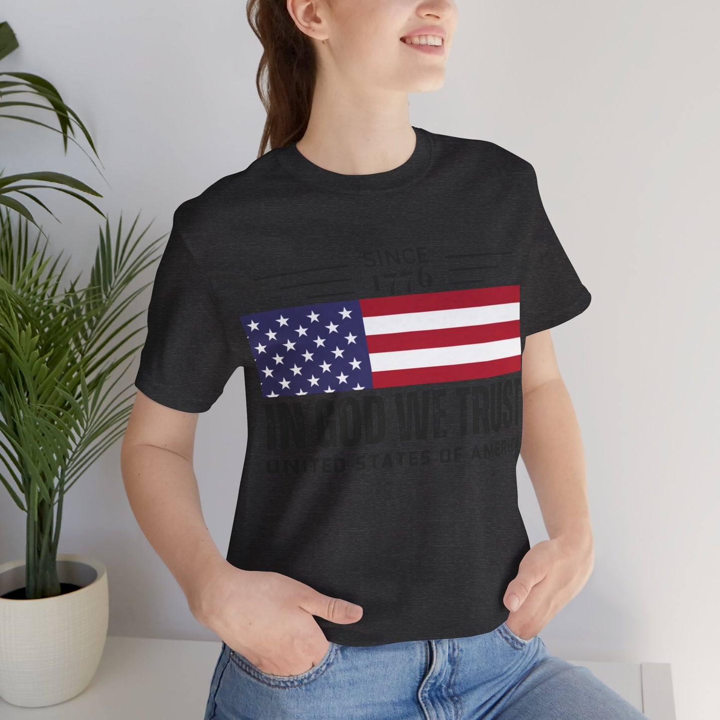 In God We Trust Christian American Flag Tshirt with US Flag