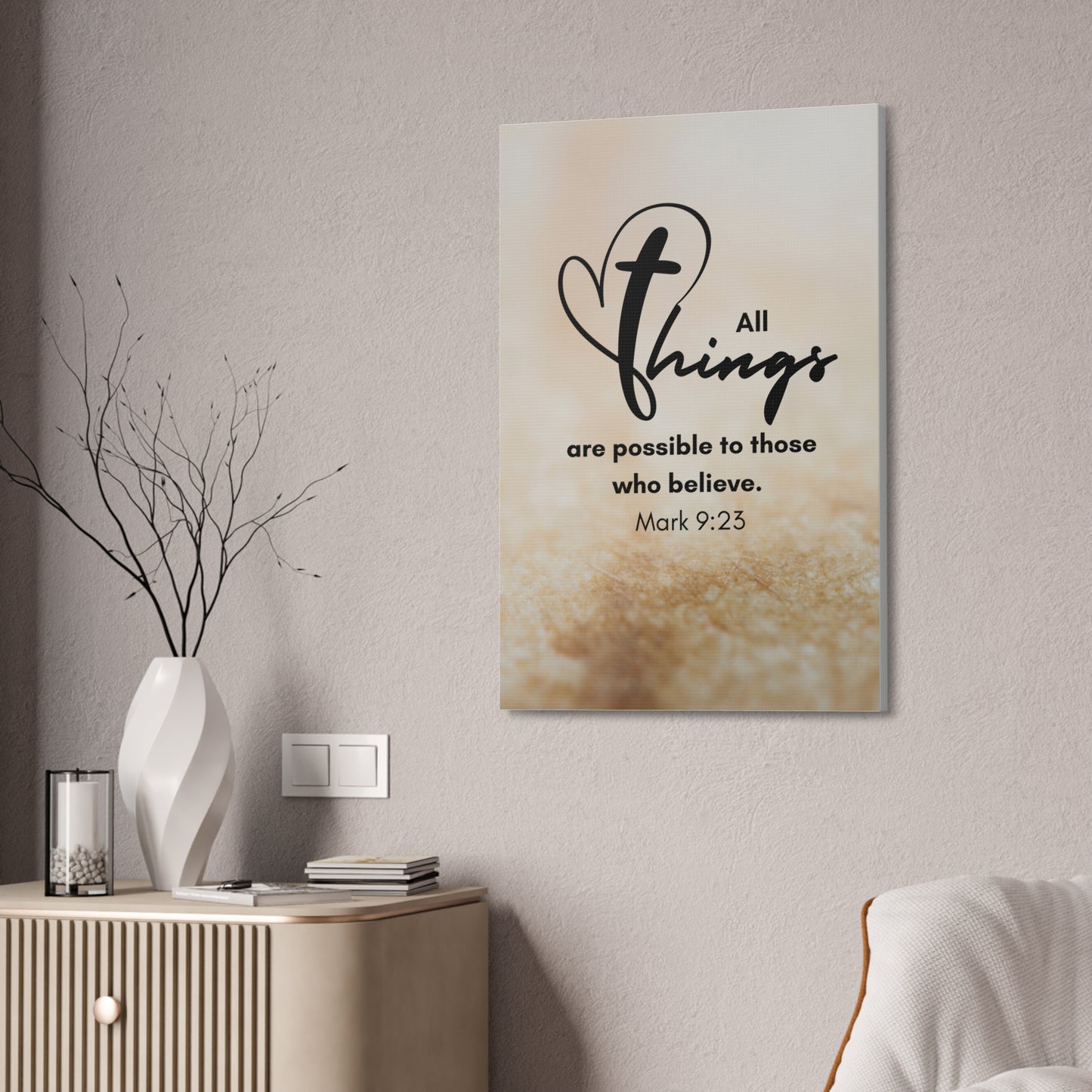 All Things are Possible Wall Art Christian Faith Canvas with Scripture Art Prints and Bible Verse Art Canvas Stretched in 1.5''