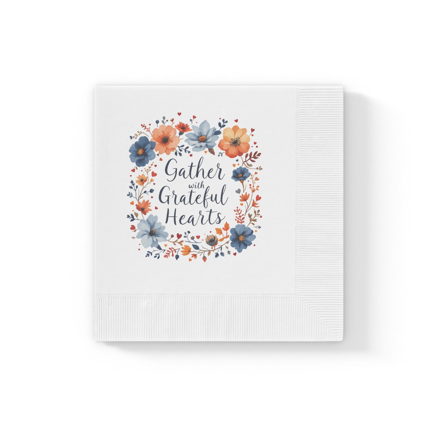 Gather with Grateful Hearts Napkins, Thanksgiving Napkins, Christian Napkins, White Coined Family Napkins