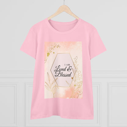 Loved and Blessed Women's Midweight Cotton Tee for Christian Mom Tshirt with Bible Verse Midweight Tshirt Gifts for Christian Moms