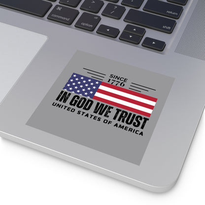 God We Trust American Christian Sticker with US Flag Sticker In Grey