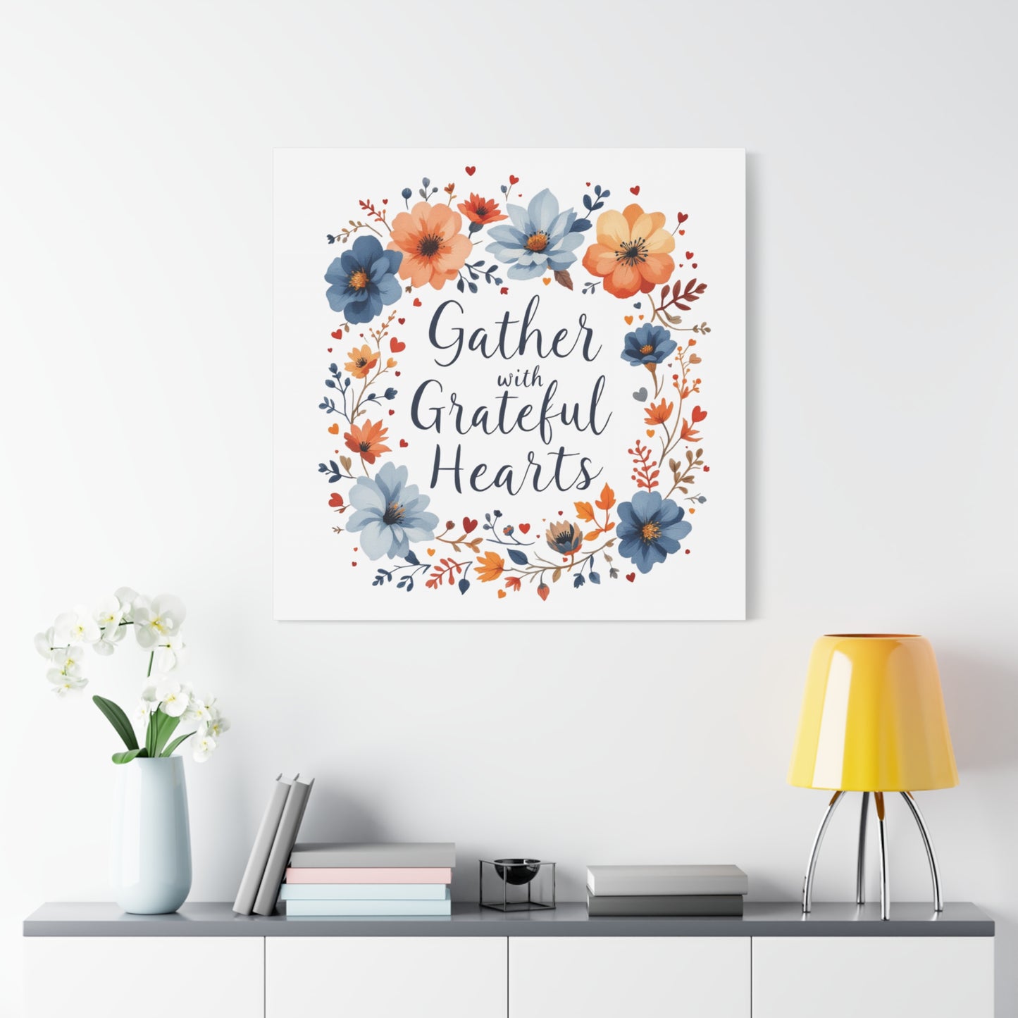 Gather With Grateful Hearts WallArt Christian Canvas, Thankful WallArt, Thanksgiving WallArt Canva, Christian Stretched, 1.25"