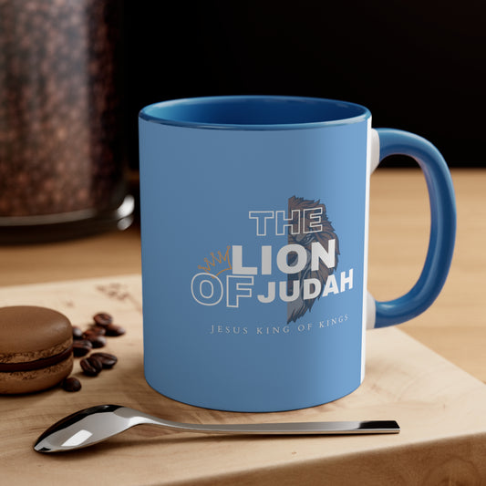 Lion of Judah Christian Inspired Accent Coffee Mug, 11oz in Blue