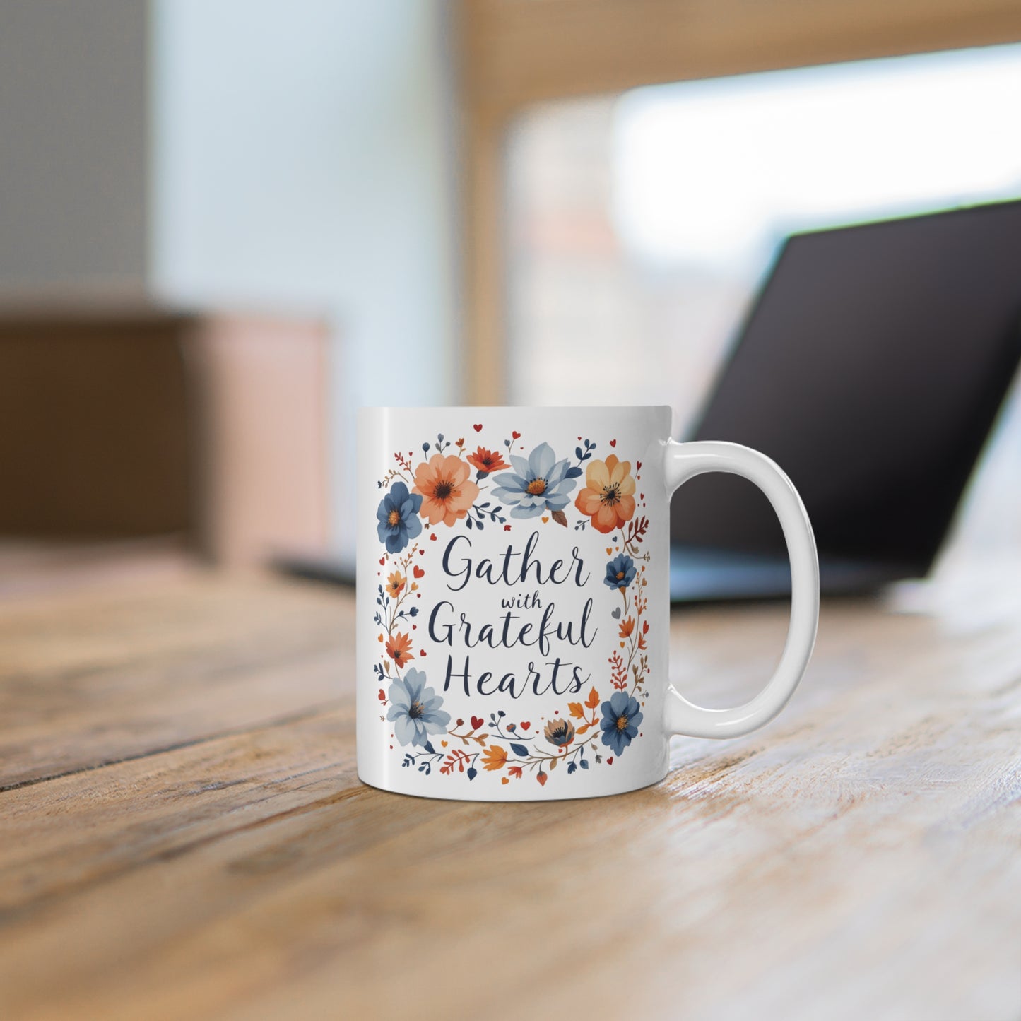 Gather with Grateful Hearts Mug, Christian Coffee Mug, Thanksgiving Mug, Thanksgiving Christian Coffee Mug 11oz