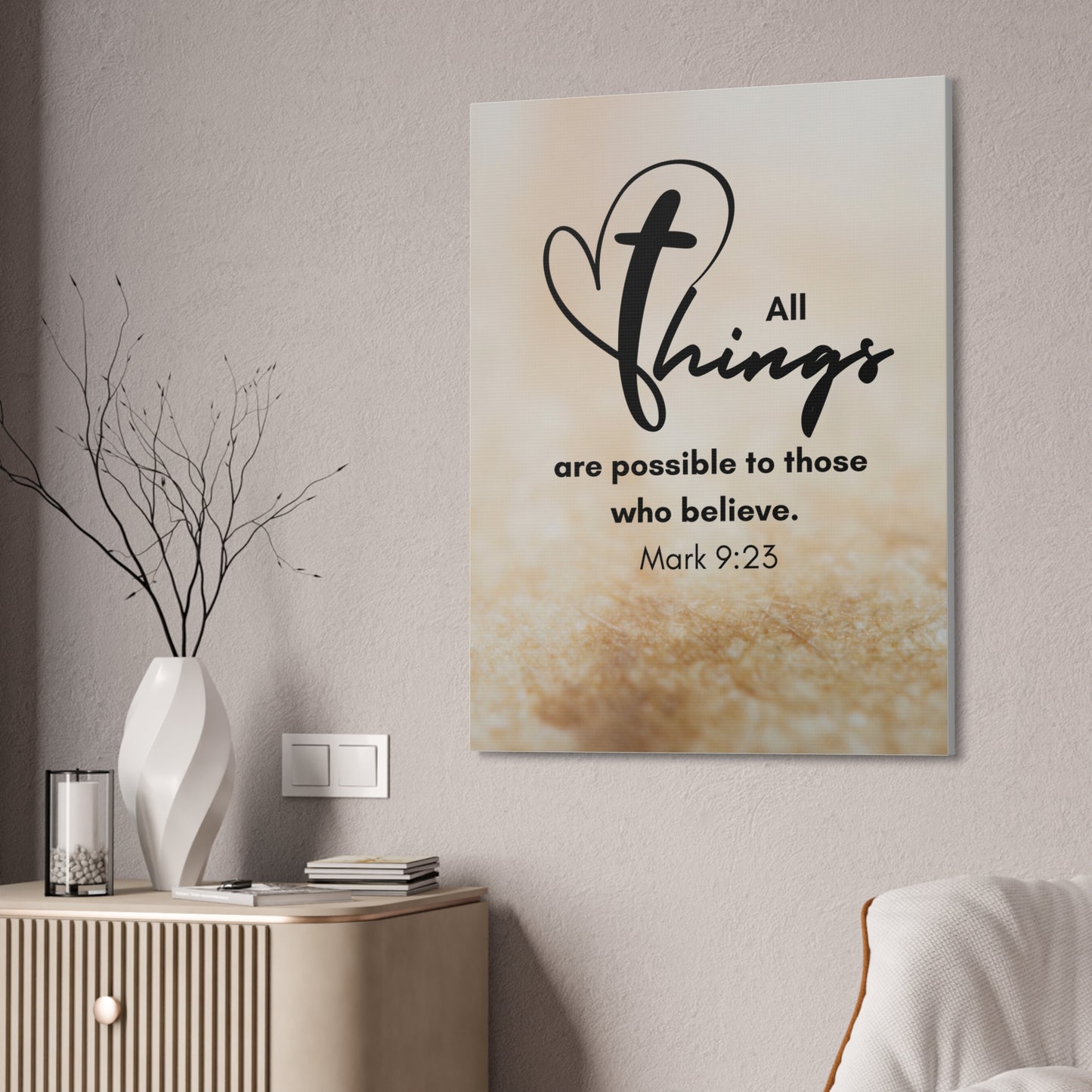 All Things are Possible Wall Art Christian Faith Canvas with Scripture Art Prints and Bible Verse Art Canvas Stretched in 1.5''